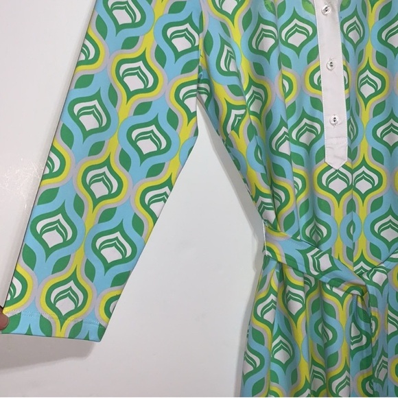 J McLaughlin Size M Retro Print Collared Tie Waist Catalina Cloth Dress - Picture 3 of 8